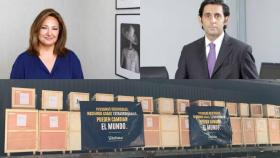 Marta Álvarez, presidenta de El Corte Inglés; José María Álvarez-Pallete, presidente de Telefónica. Abajo una imagen del cargamento que han traído algunas empresas.
