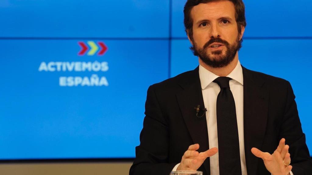 El presidente del PP, Pablo Casado, este martes en Génova.