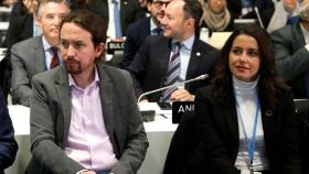 Iván Espinosa de los Monteros, Pablo Iglesias e Inés Arrimadas, en un acto de Naciones Unidas.