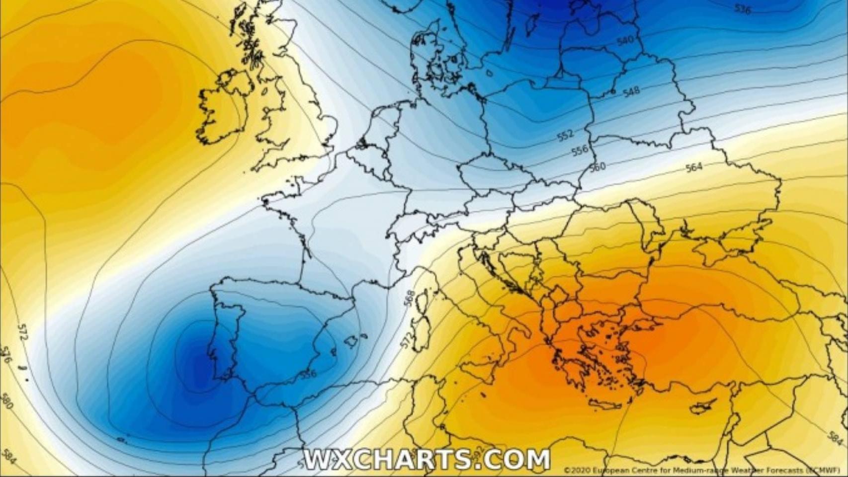 Las bajas presiones sobre España. Severe-weather.eu.