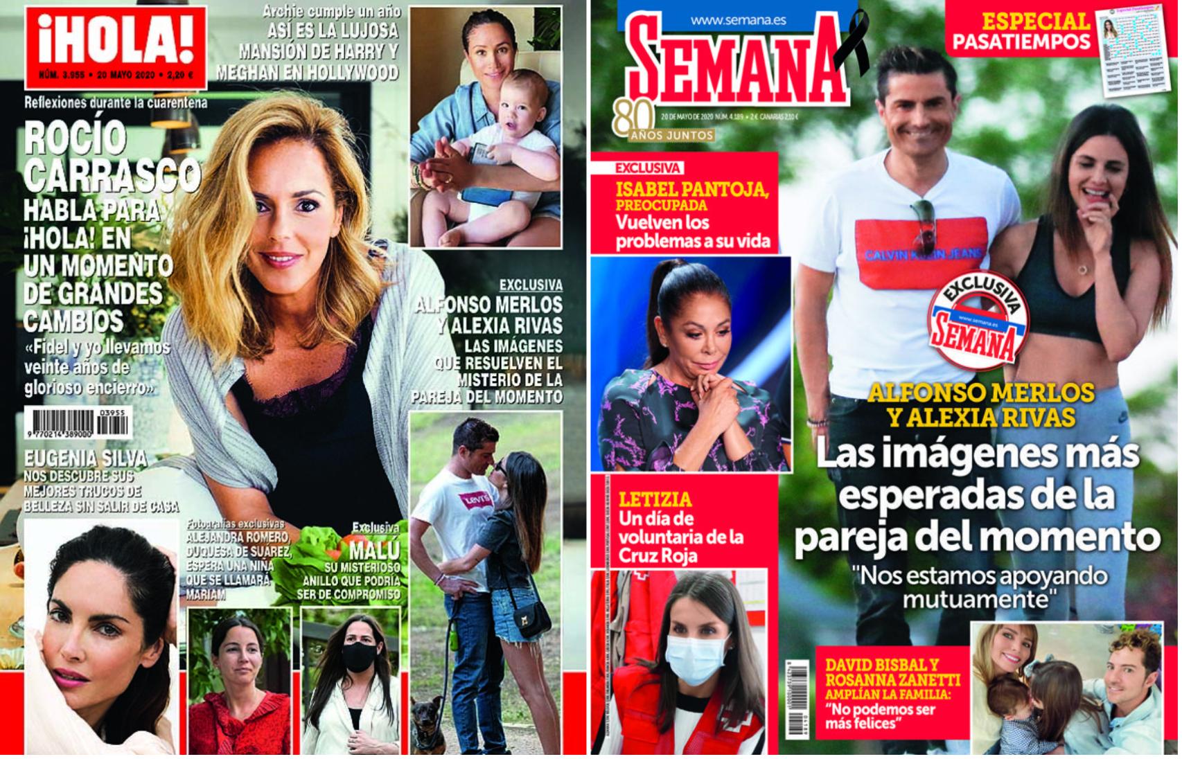 Portadas de las revistas '¡HOLA!' y 'Semana' con Alfonso Merlos y Alexia Rivas.