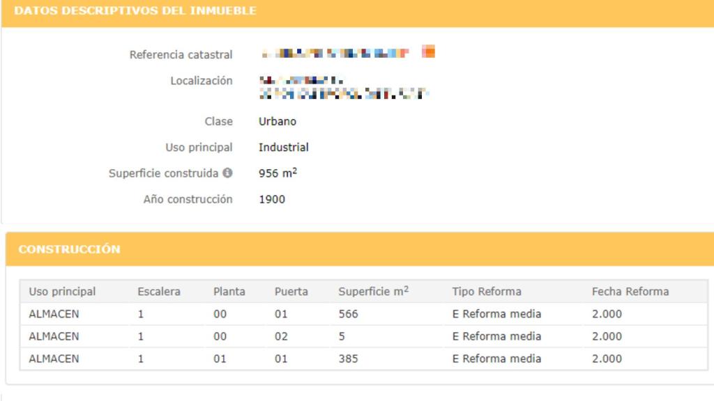 Datos públicos del Catastro en los que se establecen los usos del inmueble.