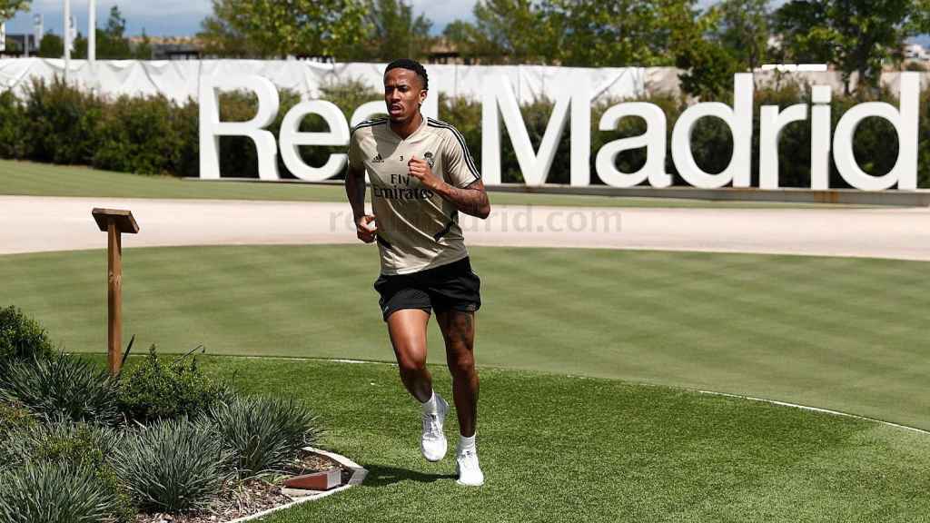 Militao, en un entrenamiento del Real Madrid