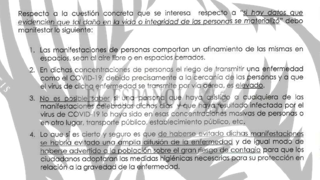Conclusiones del informe del forense del Juzgado de Instrucción número 51 de Madrid./