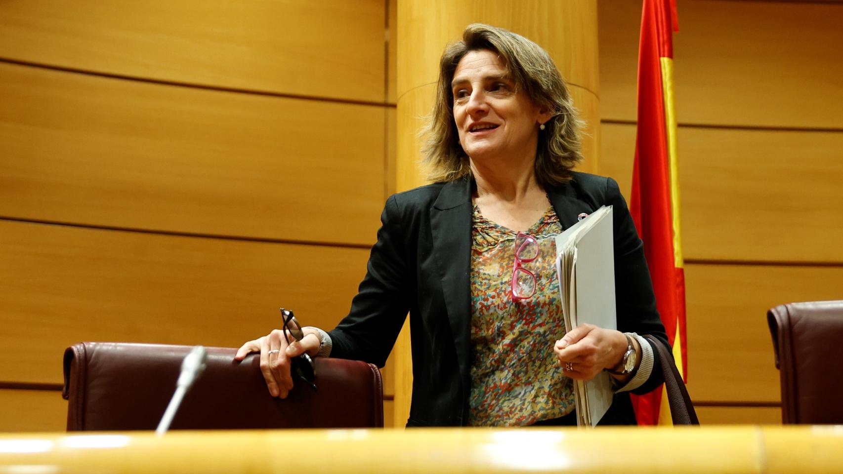 La ministra para la Transición Ecológica y el Reto Demográfico, Teresa Ribera, en el Senado en Madrid, este lunes.