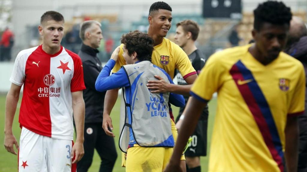 Xavier Mbuyamba, en un partido con el Juvenil del Barcelona en la UEFA Youth League