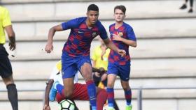 Xavier Mbuyamba, en un partido del filial del Barcelona