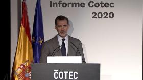 El Rey Felipe VI durante la presentación del Informe Cotec 2020.