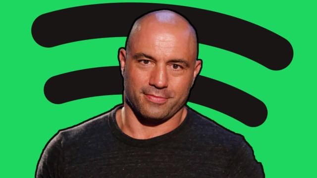 Fotomontaje con Joe Rogan y Spotify.