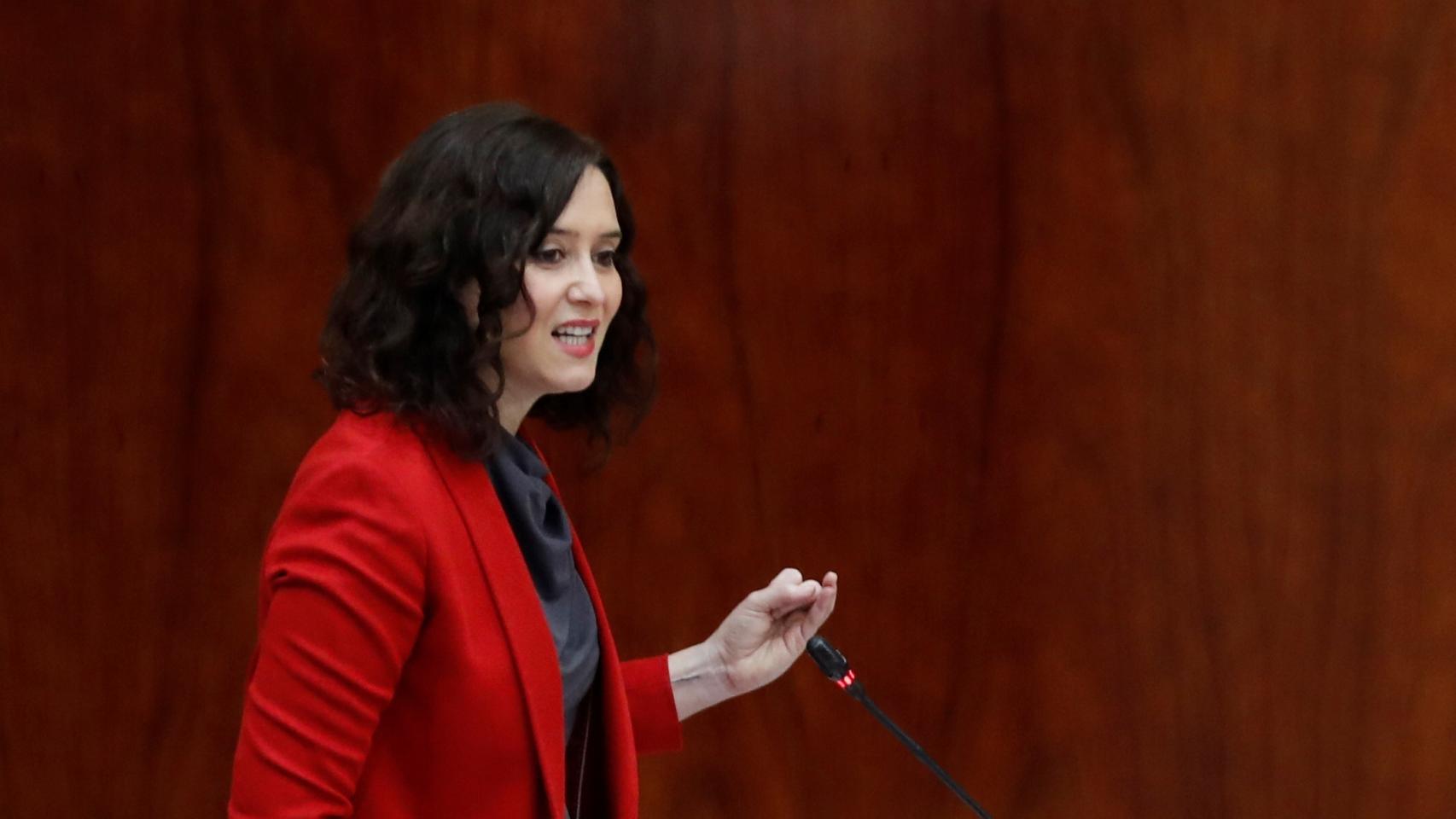 La presidenta de la Comunidad de Madrid, Isabel Díaz Ayuso, en la Asamblea de Madrid.