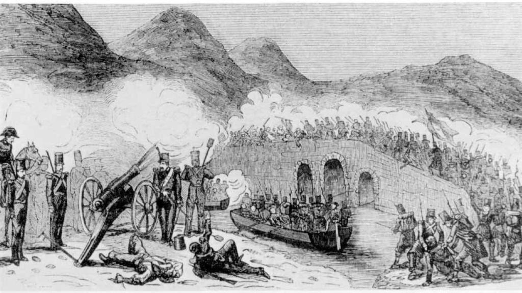 Los liberales cruzando el puente de Luchana en el transcurso de la batalla.