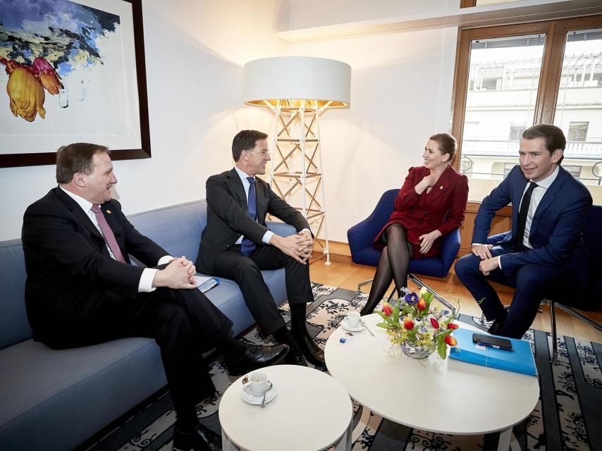 El club de los frugales en una reunión en Bruselas en febrero: Stefan Lofven, Mark Rutte, Mette Frederiksen y Sebastian Kurz.