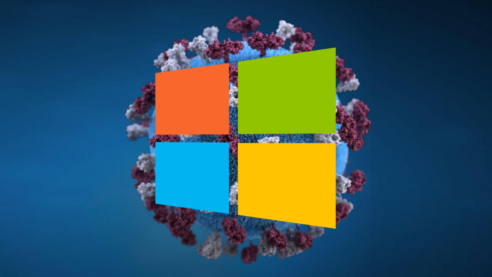 Fotomontaje con el coronavirus y el logo de Windows