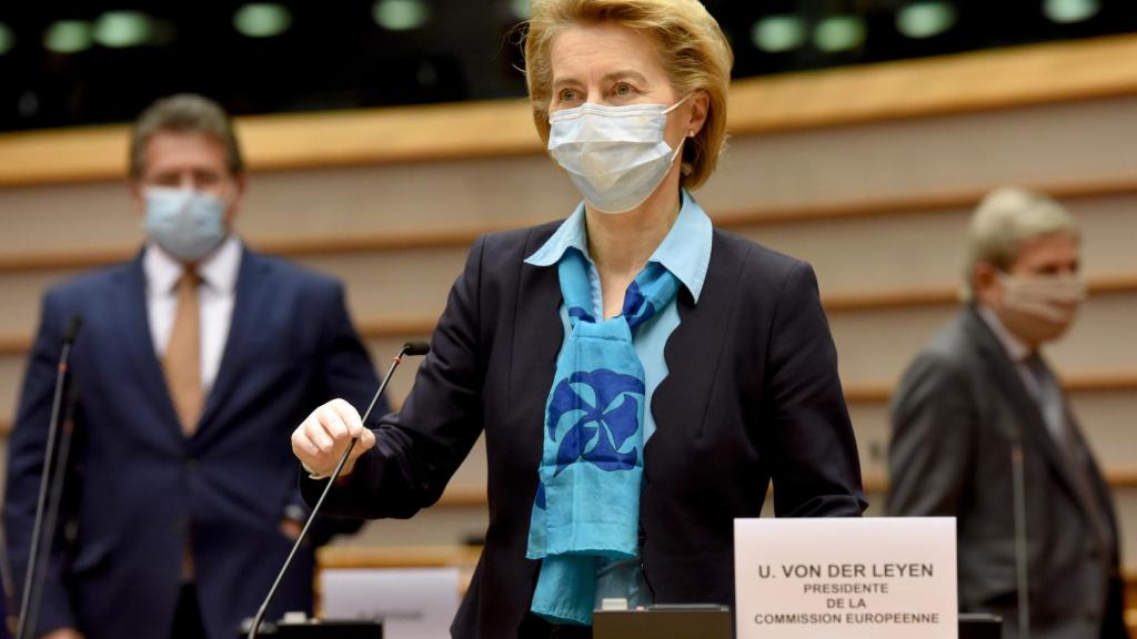 La presidenta Ursula von der Leyen, durante su última comparecencia en la Eurocámara el 13 de mayo