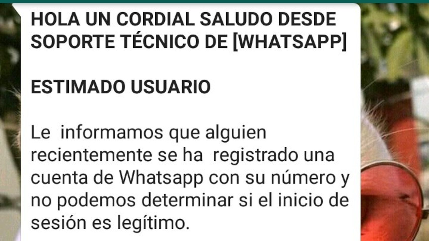 Mensaje engañoso en WhatsApp