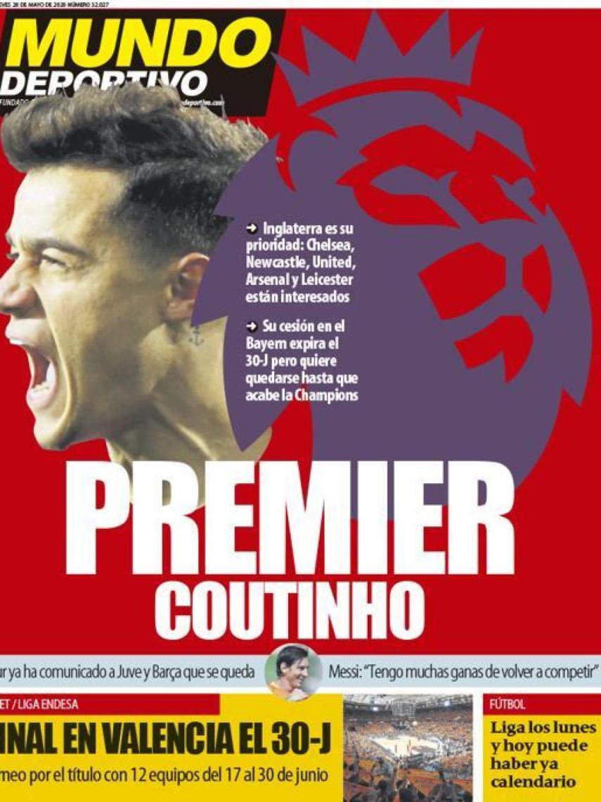 La portada del diario Mundo Deportivo (28/05/2020)