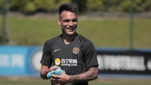 Lautaro Martínez, durante un entrenamiento del Inter