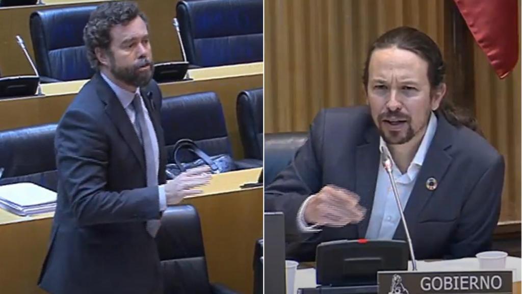 Iván Espinosa de los Monteros y Pablo Iglesias en plena discusión en el Congreso.