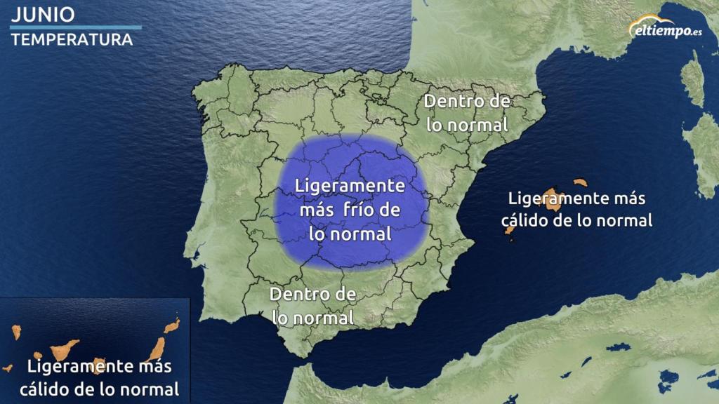 Previsión de anomalías de temperatura para junio según eltiempo.es