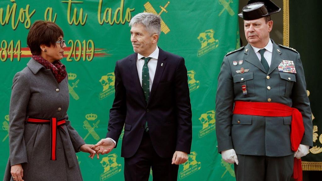 María Gámez junto al ministro Fernando Grande-Marlaska y el teniente general Laurentino Ceña, que dimitió como director adjunto operativo (DAO) tras el cese de Pérez de los Cobos.