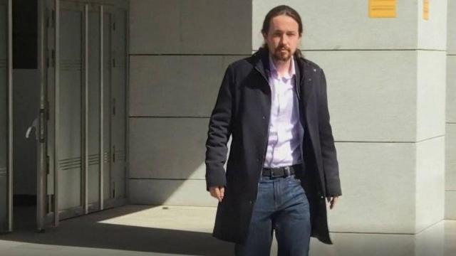 Iglesias tras su primera declaración en la Audiencia Nacional, en 2019.