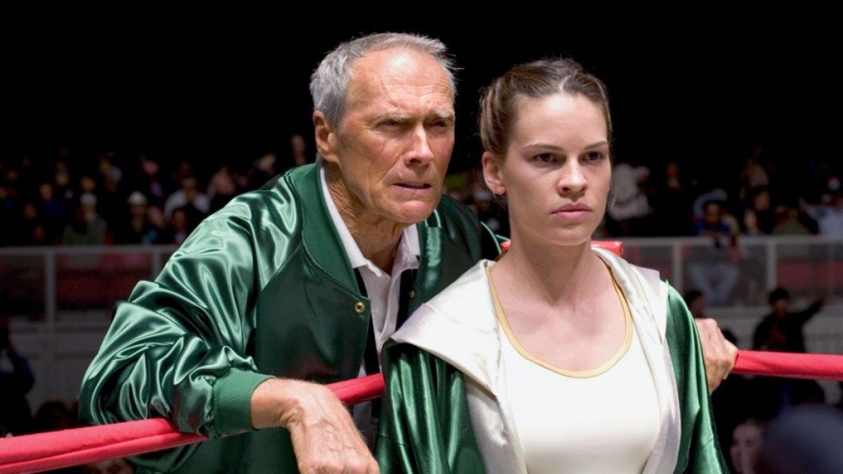 Clint Eastwood junto a Hillary Swank en Million Dollar Baby.