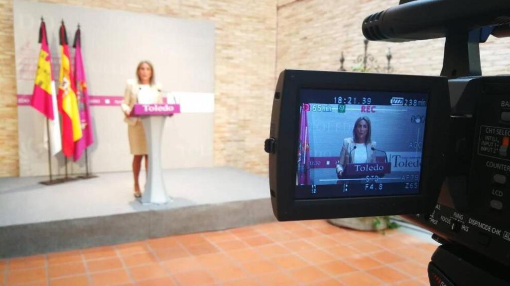 Milagros Tolón, alcaldesa de Toledo, este viernes durante una rueda de prensa