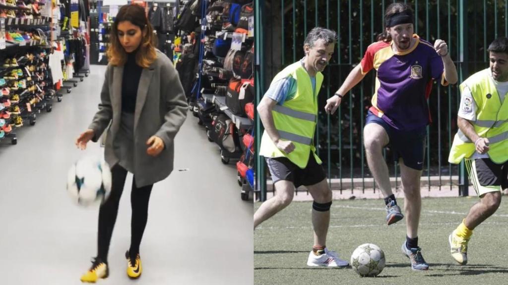 Dina Bousselham, antigua futbolista y asesora de Iglesias, a la izquierda.