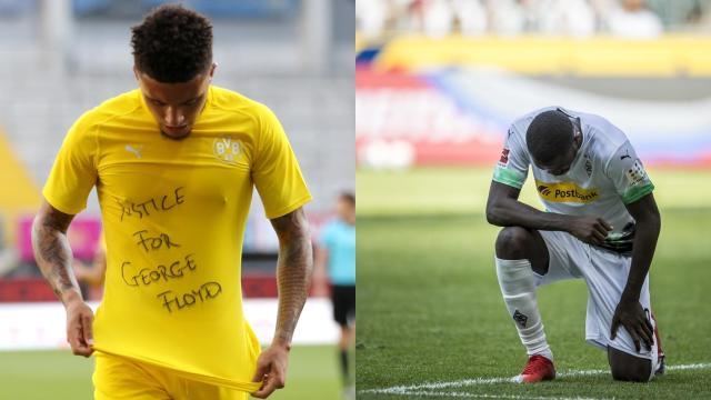 Jadon Sancho y Marcus Thuram, protestando por la muerte de George Floyd