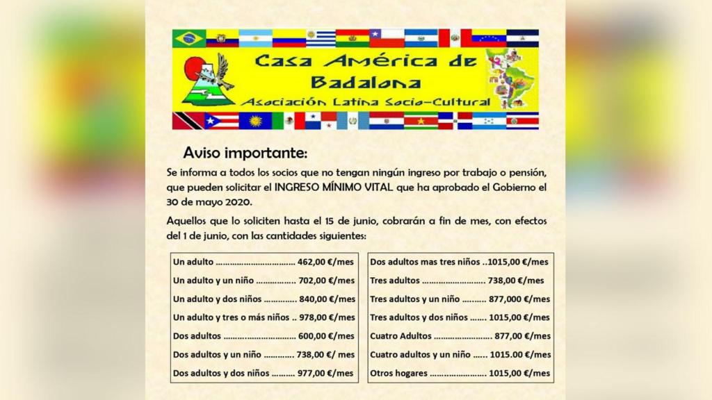 La tabla difundida por Casa América Badalona.