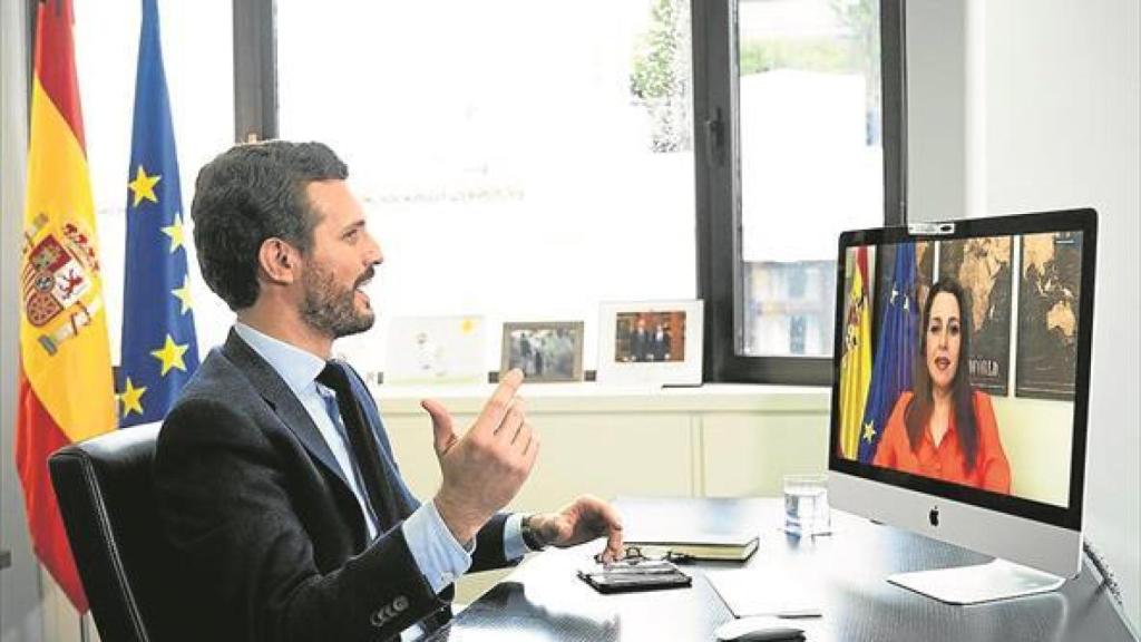 El presidente del PP, Pablo Casado, y la presidenta de Cs, Inés Arrimadas, en una videoconferencia reciente.