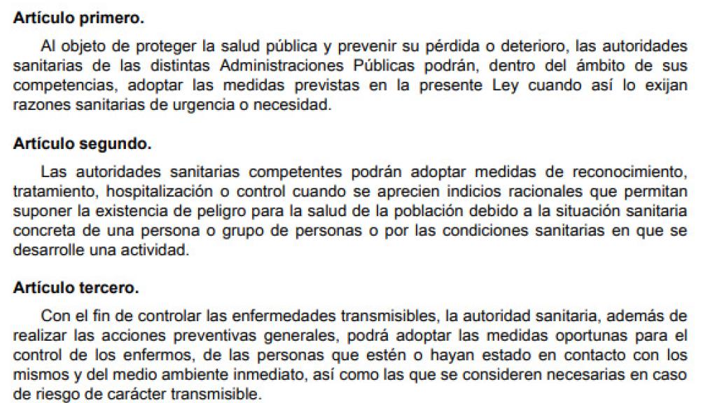 Ley Orgánica 3/1986, de 14 de abril, de Medidas Especiales en Materia de Salud Pública.