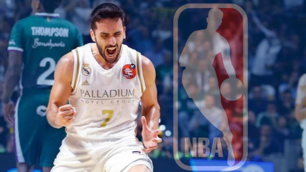 Facundo Campazzo y el logo de la NBA