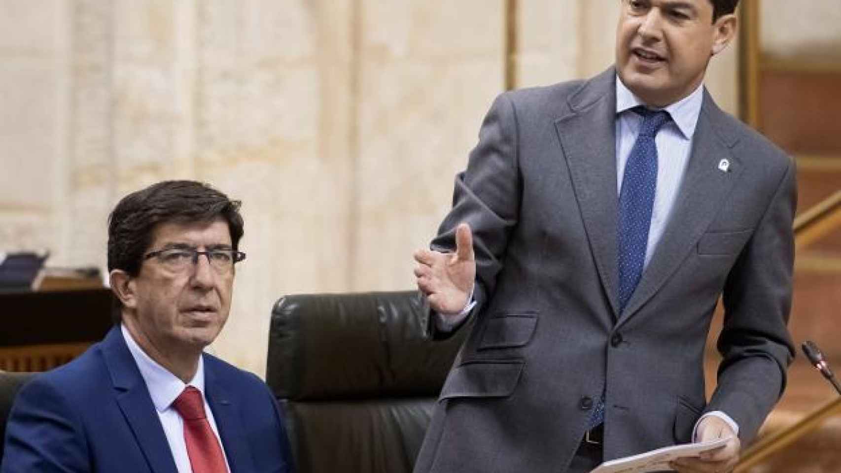 El presidente y vicepresidente de la Junta de Andalucía, Juanma Moreno y Juan Marín.