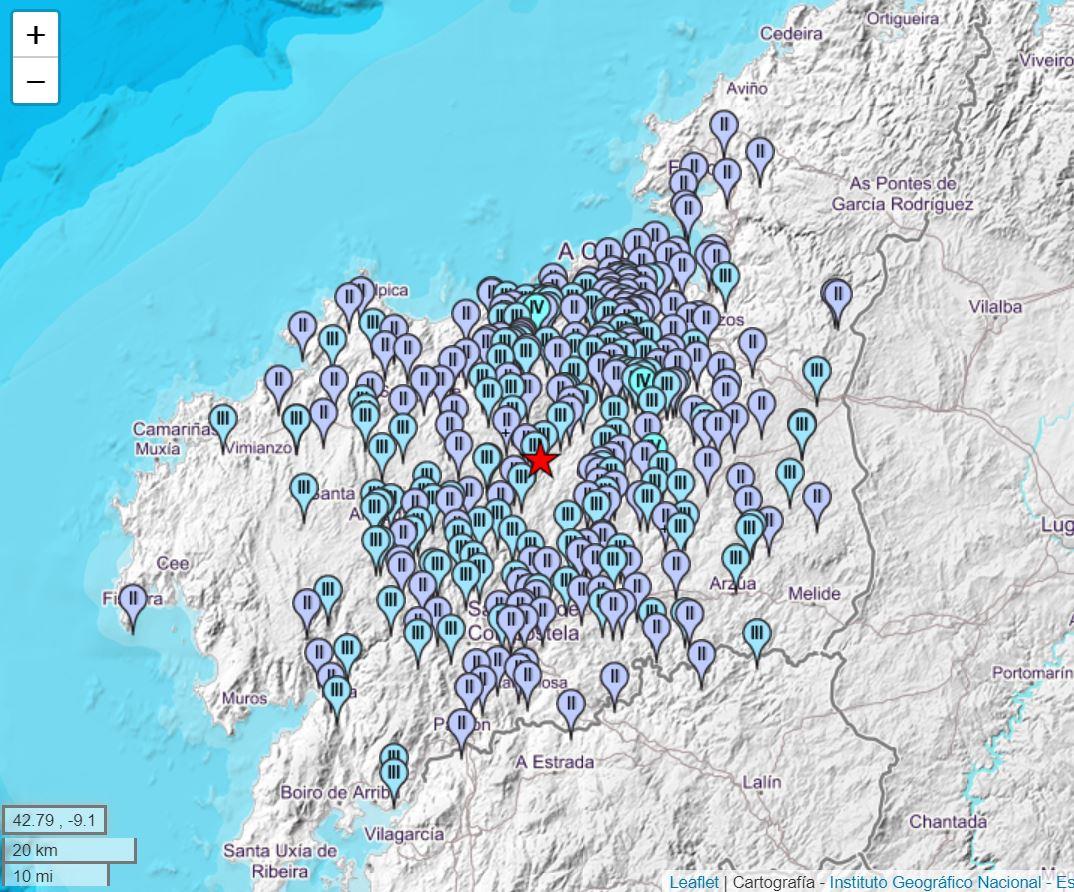 Mapa de intensidad del terremoto de Tordoia