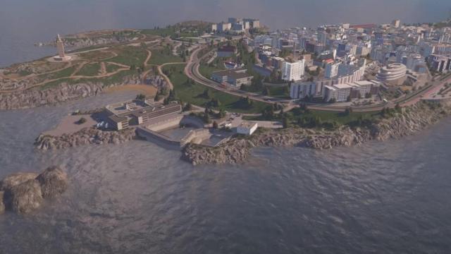 A Coruña recreada en Cities Skylines.