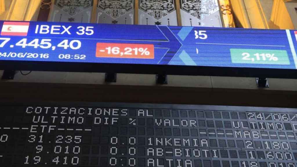 Pantallas de negociación en la Bolsa de Madrid.