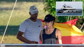 Rafa Nadal y Xisca Perelló junto a su catamarán en montaje de JALEOS.