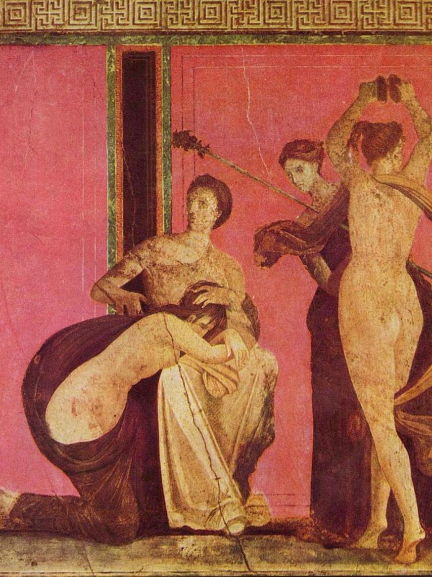 Fresco romano erótico hallado en Pompeya en la Villa de los Misterios.