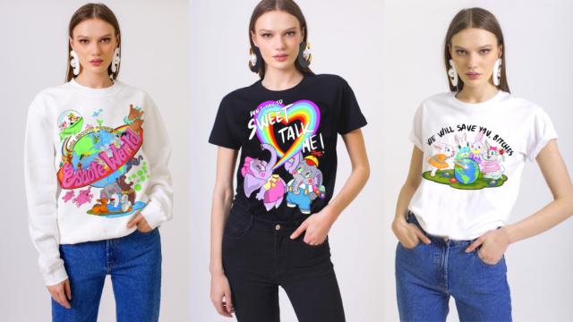 Tres prendas de la nueva colección de María Escoté en colaboración con Amanda Portillo.