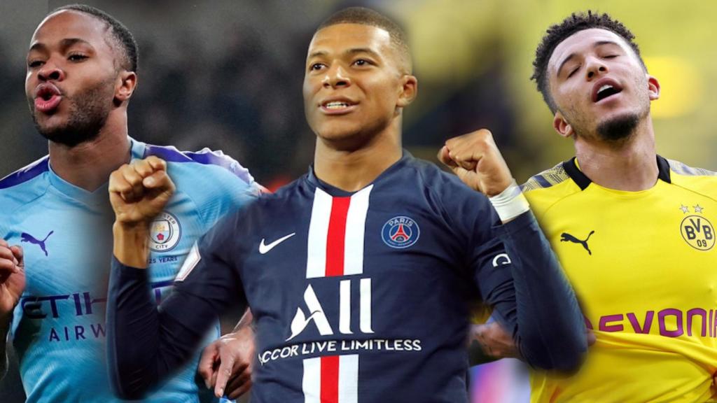 Raheem Sterling, Kylian Mbappe y Jadon Sancho