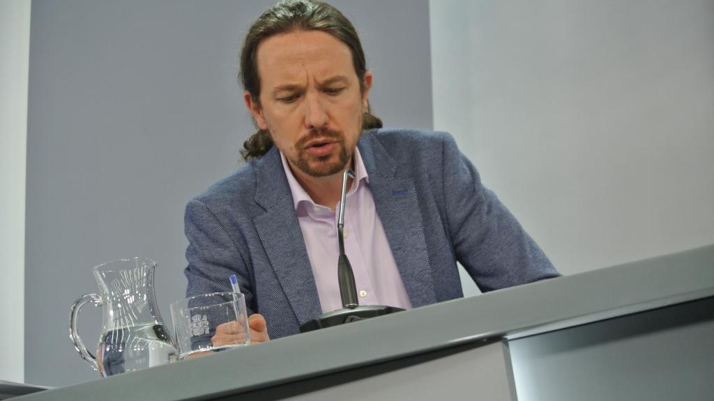 El vicepresidente Pablo Iglesias, en la rueda de prensa posterior al Consejo de Ministros.