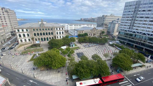 Vista de la asamblea de la CIG celebrada en la Plaza de Pontevedra