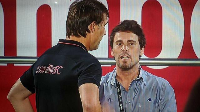 Lopetegui y Rubi, antes del Sevilla - Betis, sin mascarilla y sin distancia social