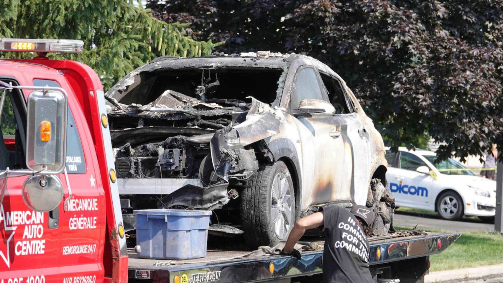 El estado en el que quedó uno de los Hyundai eléctricos incendiados