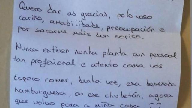 La carta de la paciente ingresada en el CHUAC.