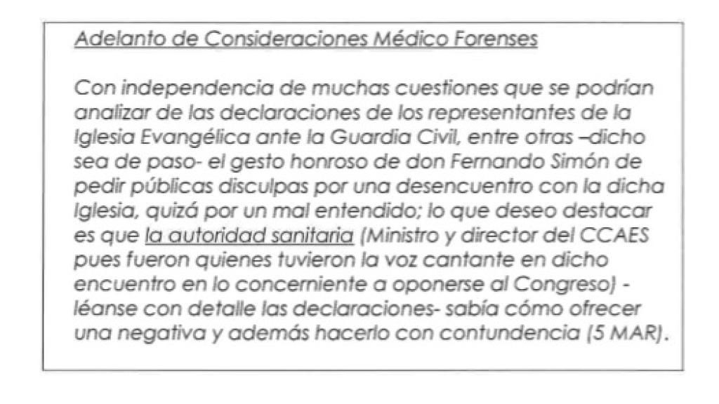 Parte del informe en el que agradece el gesto de Simón de disculparse.