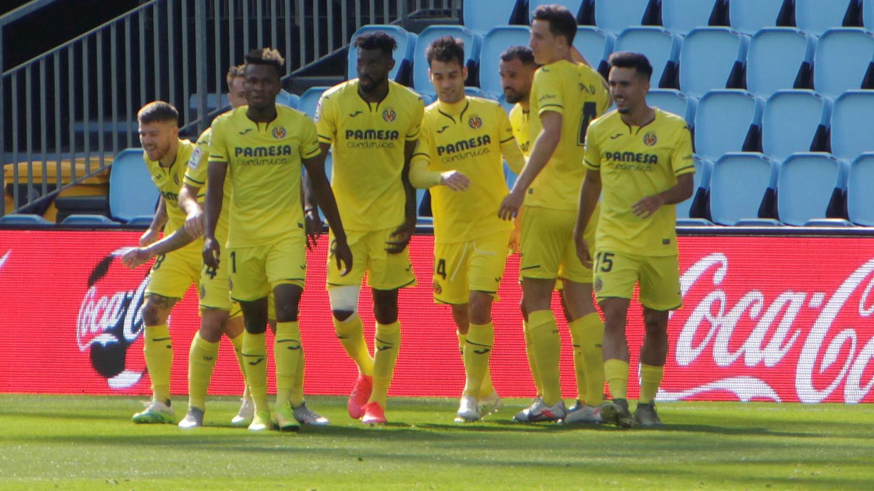 El Villarreal celebra un gol en el estadio de Balaídos