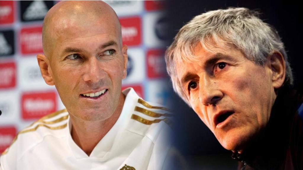 Zinedine Zidane y Quique Setién, en rueda de prensa