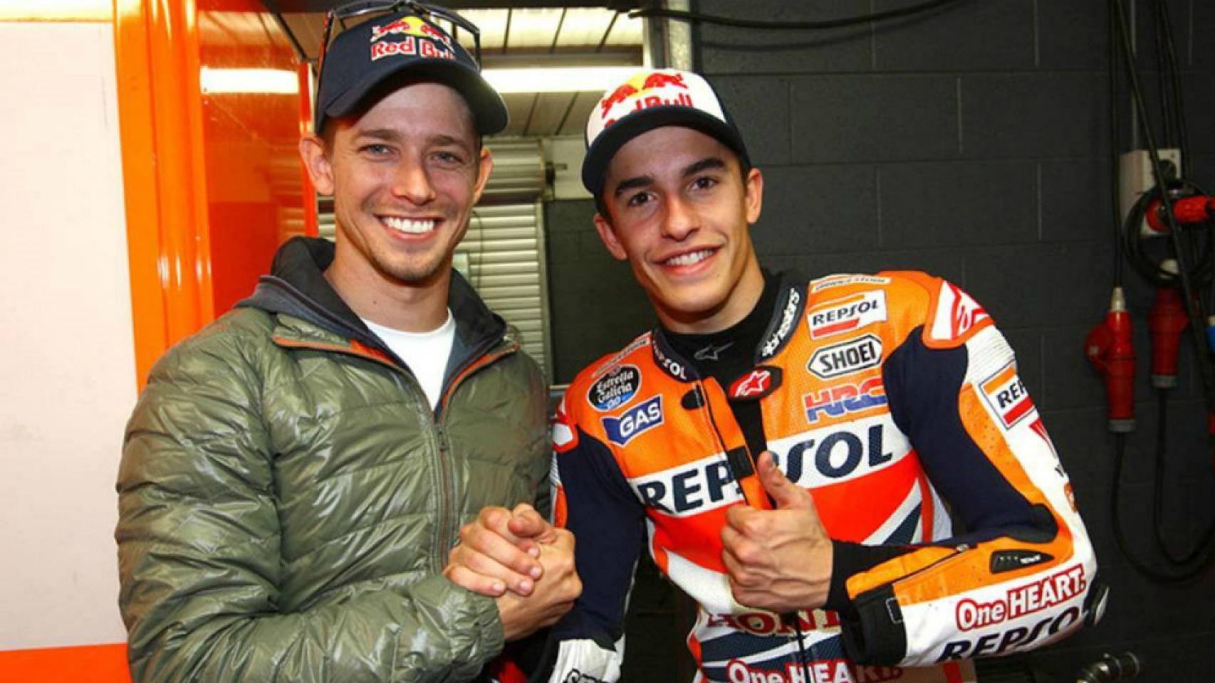 Casey Stoner y Marc Márquez, en el box de Repsol Honda